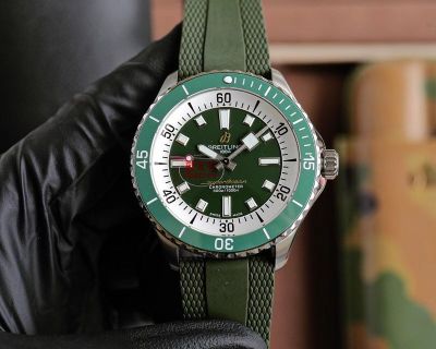 Breitling Superocean Ceramic Bezel Rubber Strap Sapphire Glass Green Dial Watch